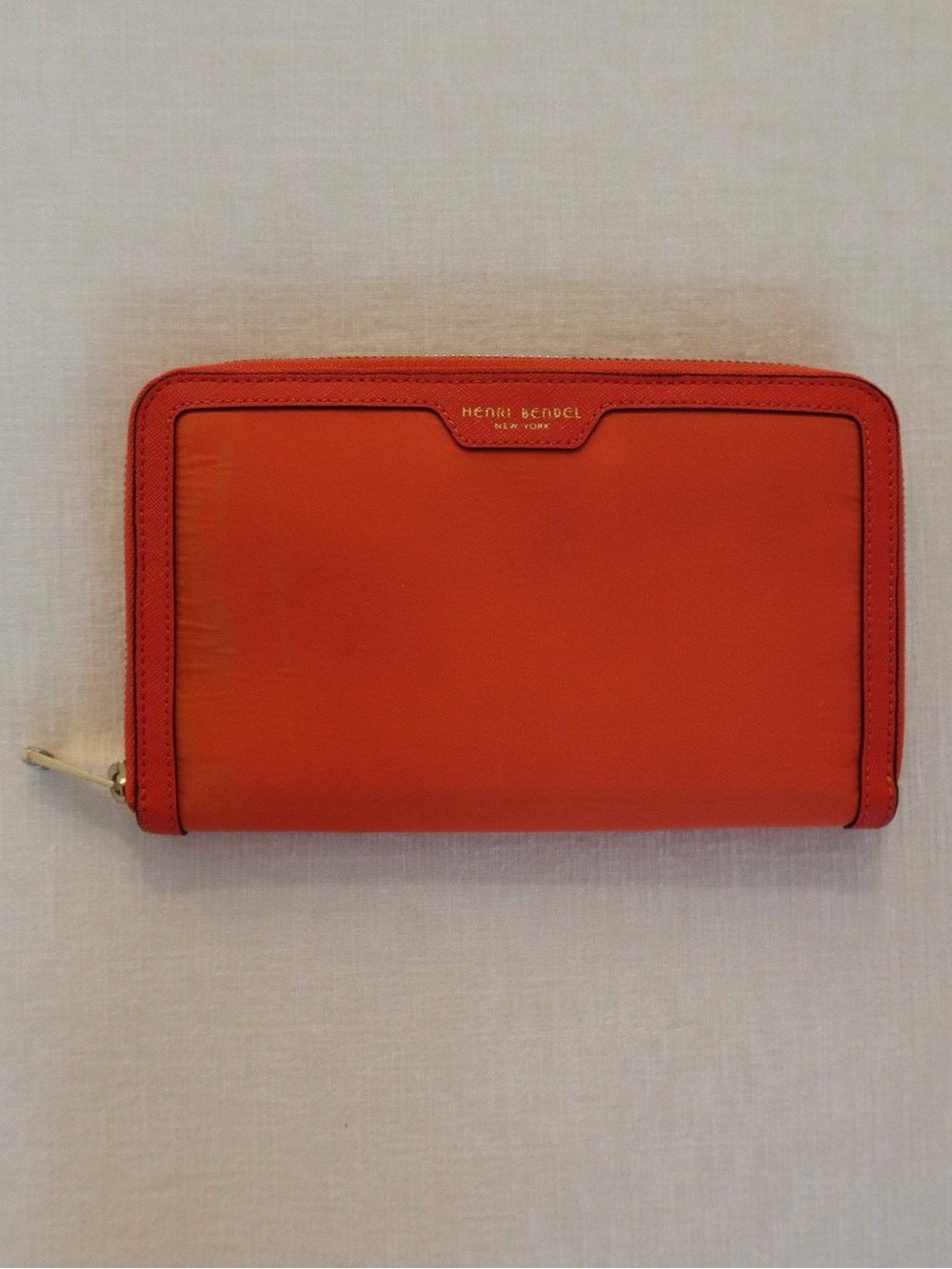 Henri Bendel Orange Travel Zip Around Wallet